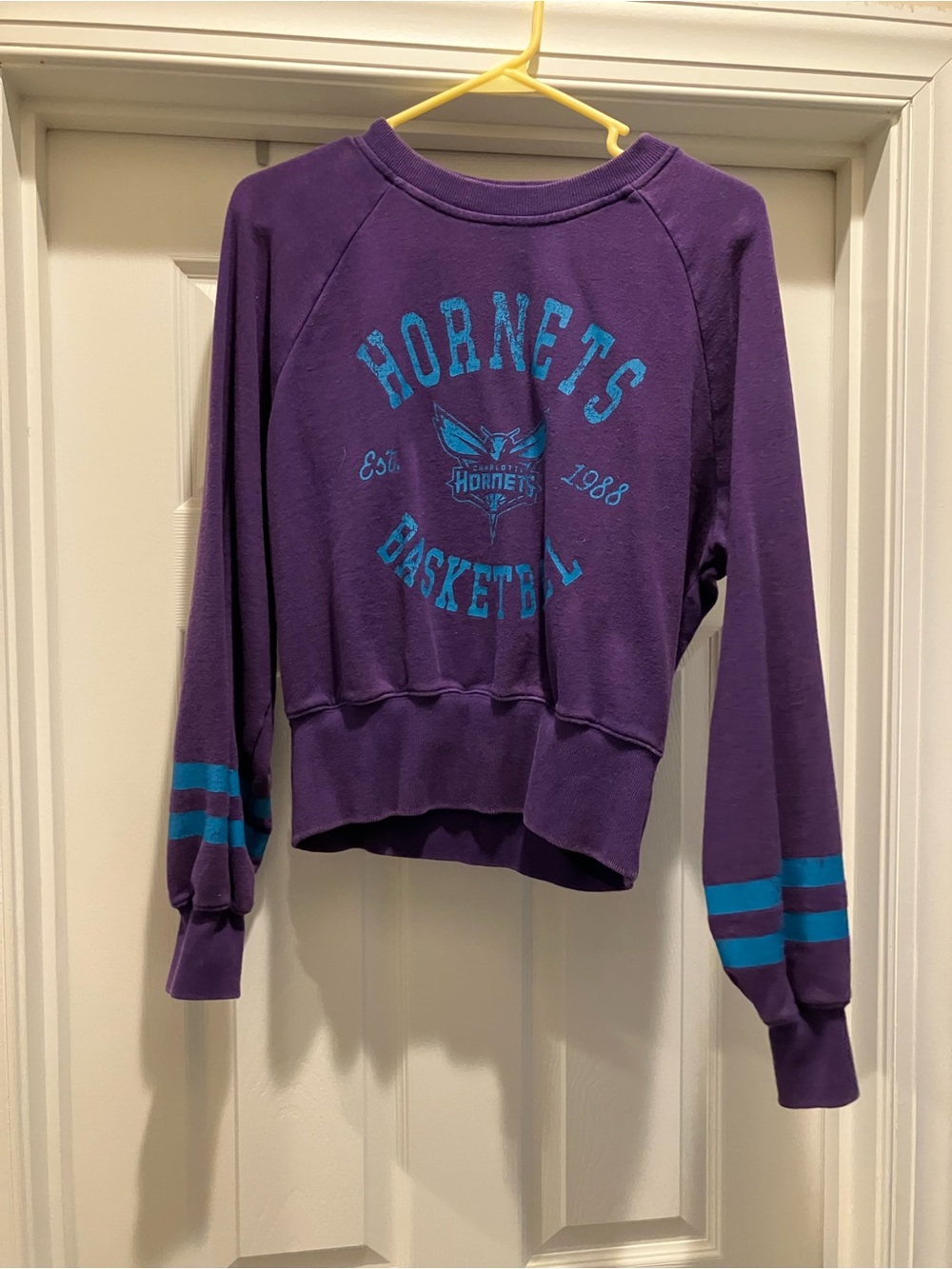 Hornets Basketball Purple Crewneck Sweatshirt with Teal Accents